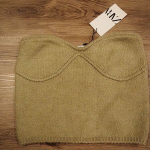 ZARA NTW Strapless Corset Top Light Sage Green Size Medium